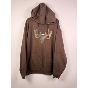 Guide Series Mens Brown Camo Antler Hoodie Raw Seam Distressed Pullover L